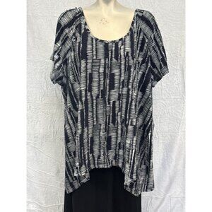 Woman Within Womens Black White Geometric Asymmetrical Hem Top‎ Size 1X Cotton